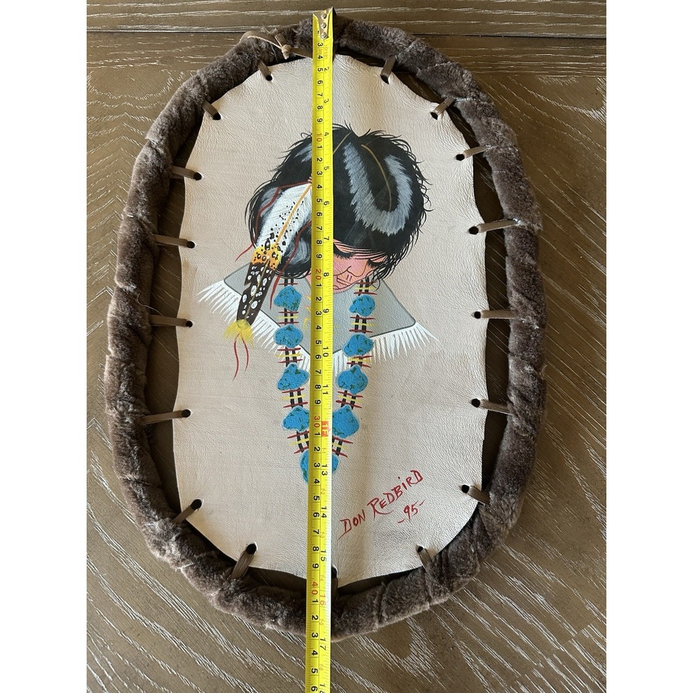 Vintage Native American Art, Set of 2 Buffalo shields on leather by Don Redbird - Picture 13 of 16